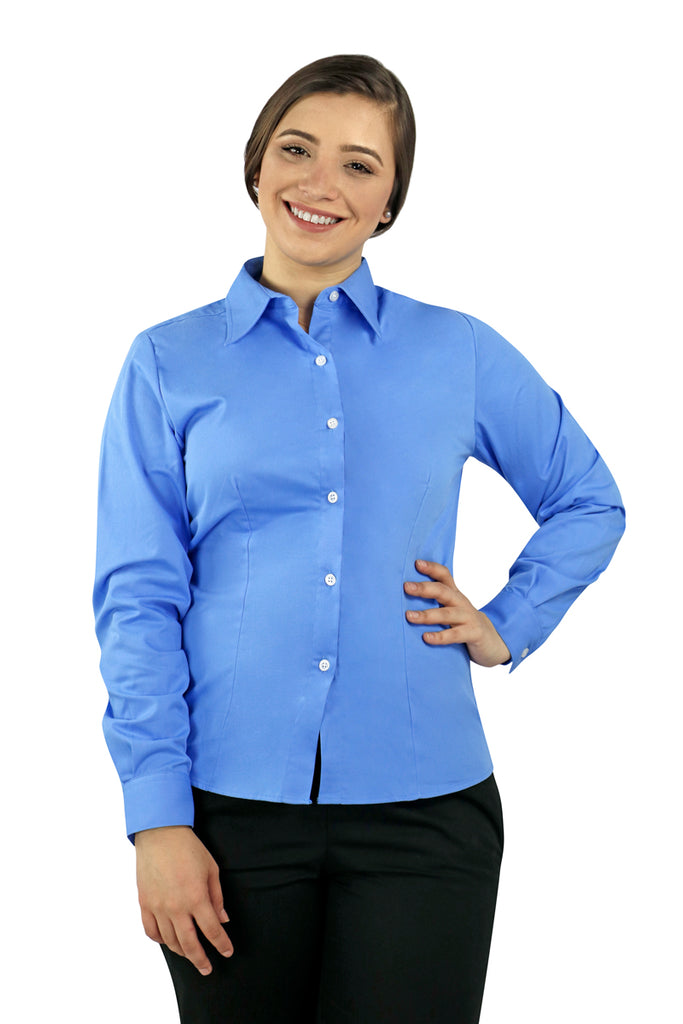 blusa azul de manga larga